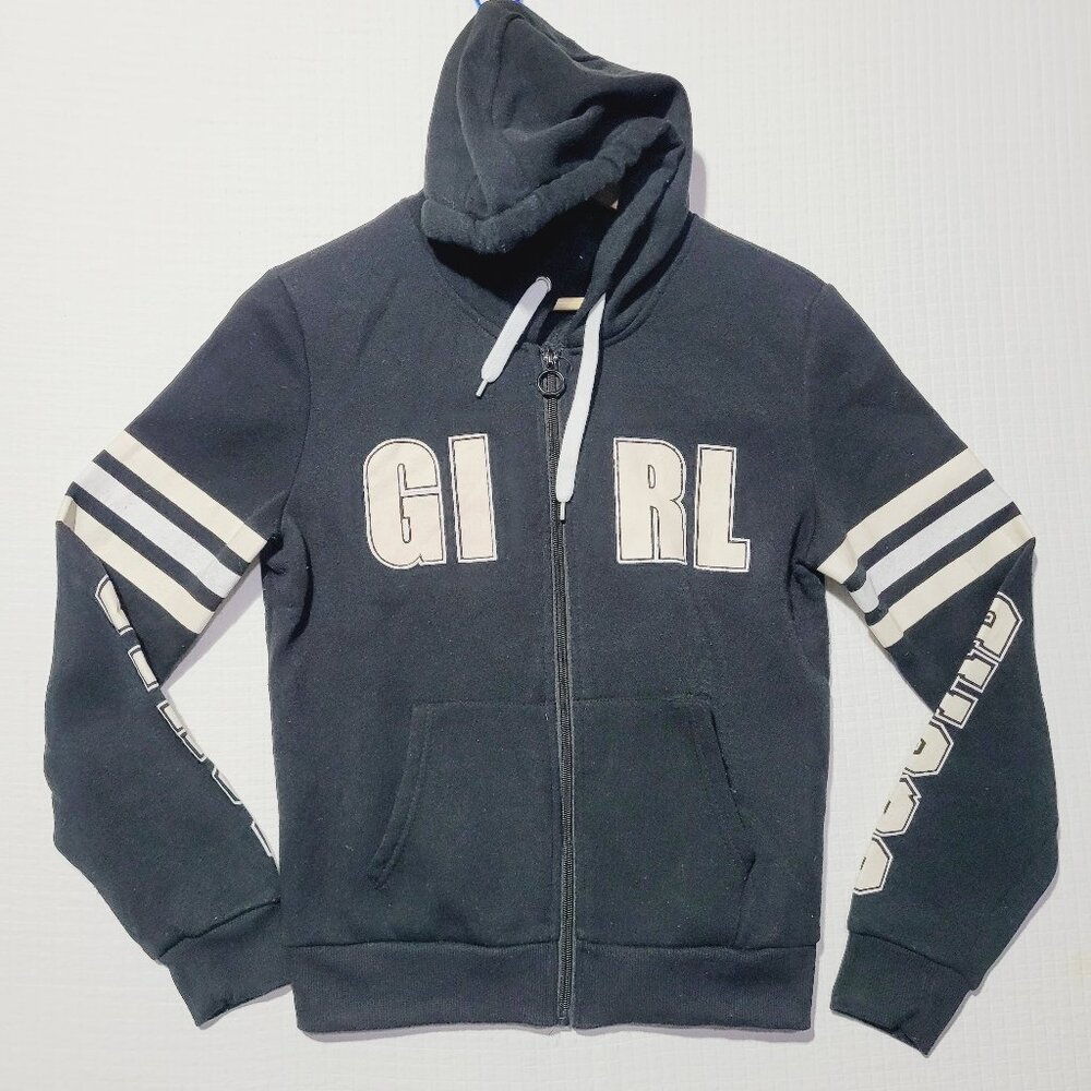 New Look Women's Medium Girl Squad Black Hoodie Varsity Zipper